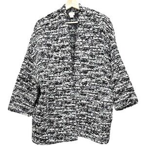H&M Sweater Women Size Medium Black Cream Boucle Wool Blend Lagenlook Cardigan